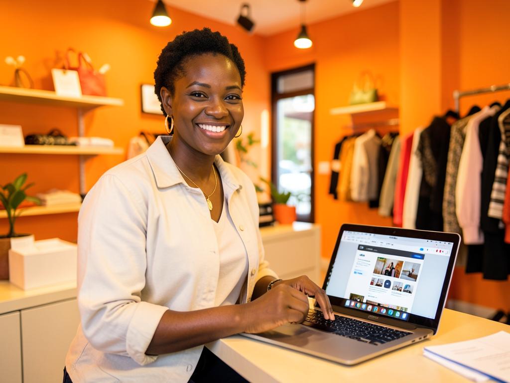 Commerçante gérant ses ventes en ligne avec SunuBoutiques